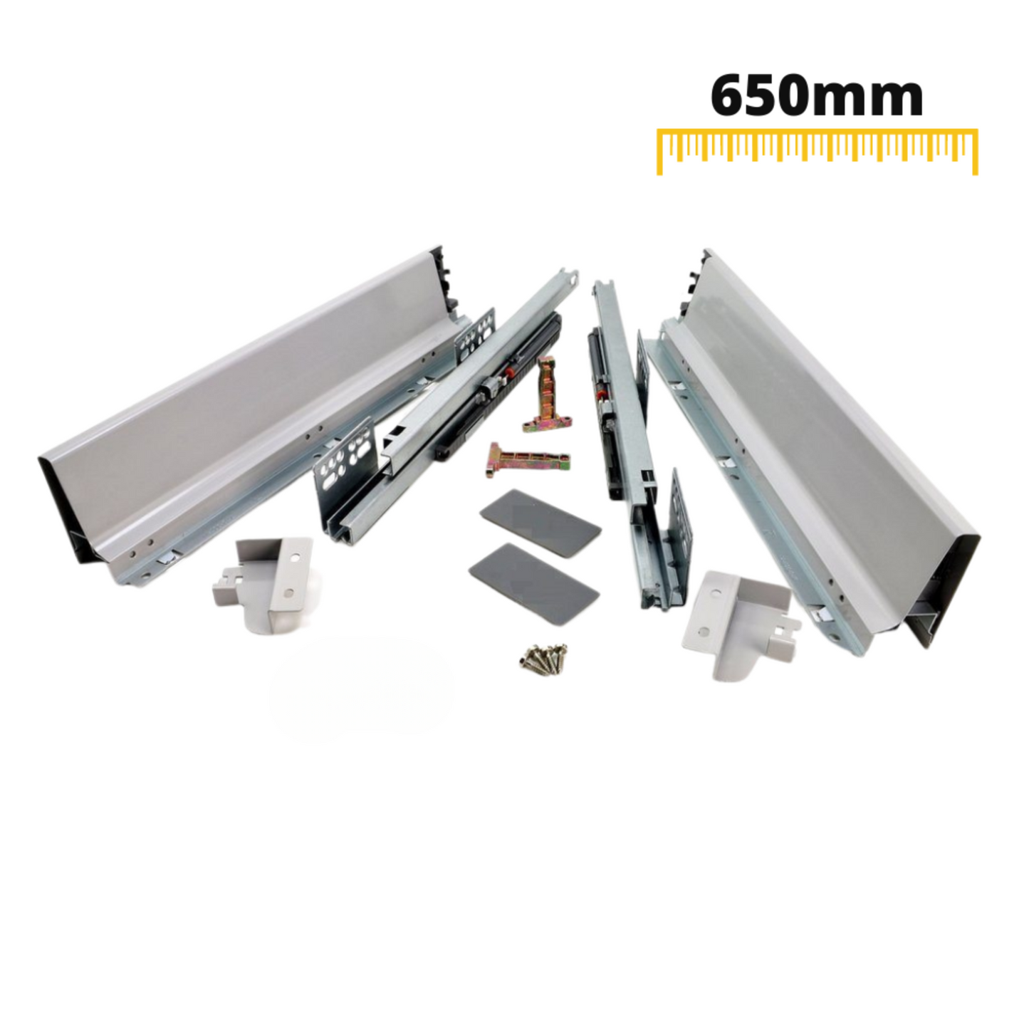 Système de tiroir à fermeture silencieuse, BASSE, H: 68 mm, Argent 270-650mm