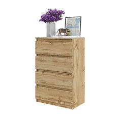 GABRIEL - Commode 4 Tiroirs - Table de Chevet Buffet - H92cm L60cm P33cm (Chêne Wotan)
