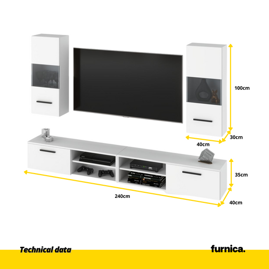 MIRANDA - Meuble TV Suspendu - 4 Armoires - Blanc Matt