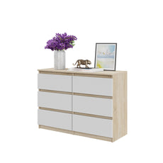 GABRIEL - Commode 6 Tiroirs - Buffet de Chevet - H71 cm L100 cm P33 cm (Chêne Sonoma / Blanc)