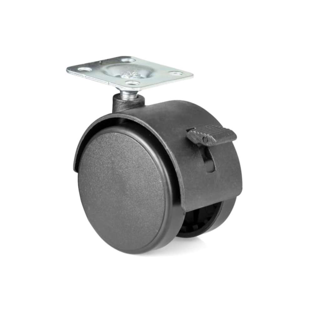 Roulette pivotante pour meuble en plastique avec frein et platine Ø50mm