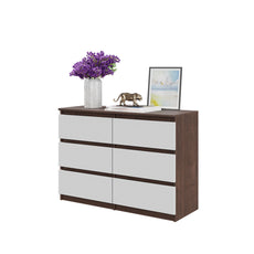 GABRIEL - Commode 6 Tiroirs - Buffet de Chevet - H71 cm L100 cm P33 cm (Wengé / Blanc Matt)