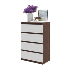 GABRIEL - Commode 4 Tiroirs - Table de Chevet Buffet - H92cm L60cm P33cm (Wengé / Blanc Matt)