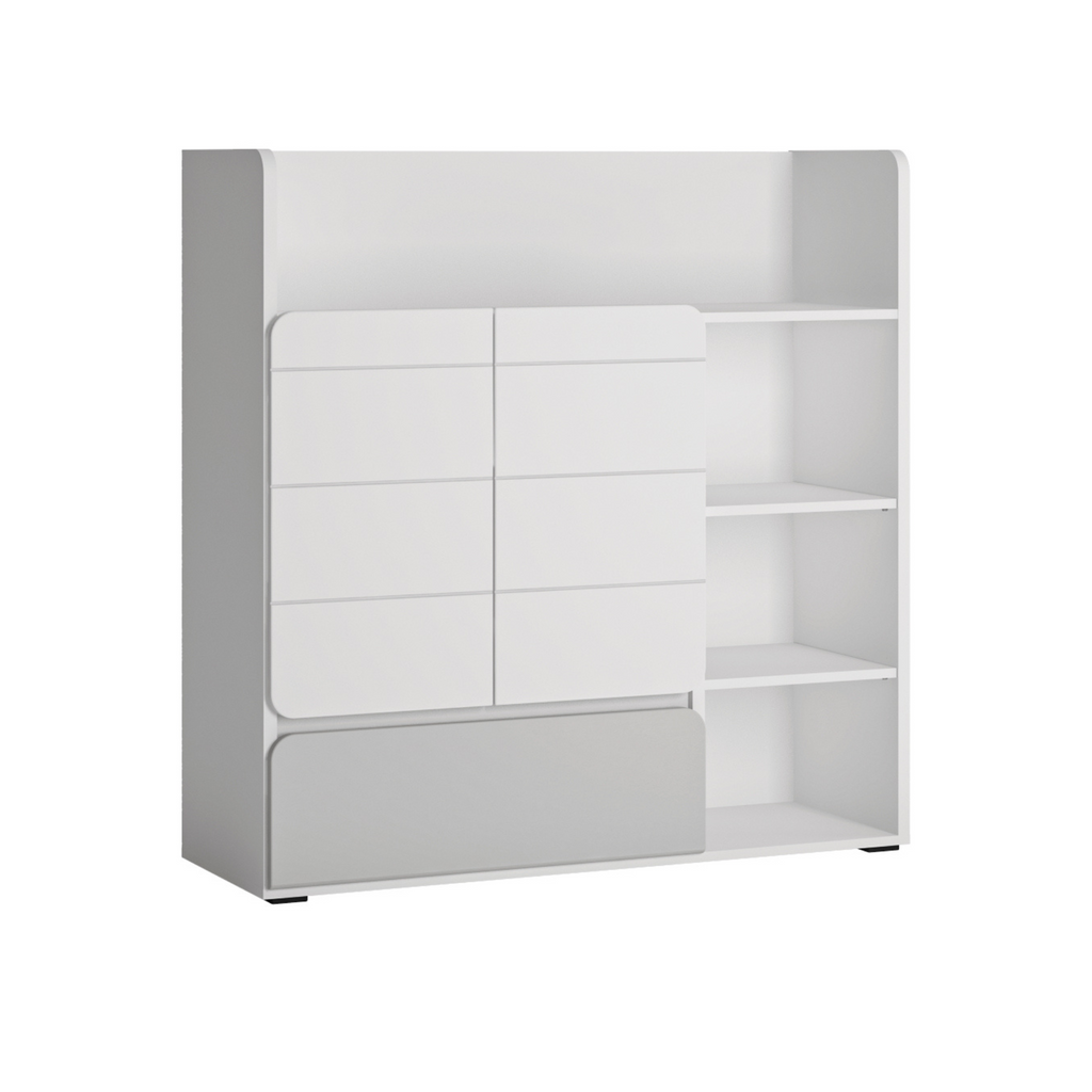 ALBI - Ensemble de Meubles de Chambre pour Jeunes - Blanc Matt / Gris Froid Brillant