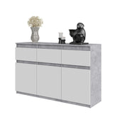NOAH - Commode 3 Tiroirs et 3 Portes - Meuble de Rangement pour Couloir/Chambre - Buffet - H75cm L120cm P35cm (Béton/Blanc)