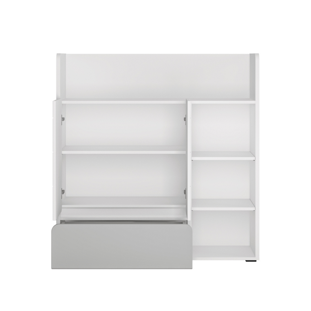 ALBI - Ensemble de Meubles de Chambre pour Jeunes - Blanc Matt / Gris Froid Brillant