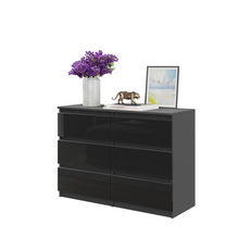 GABRIEL - Commode 6 Tiroirs - Buffet de Chevet - H71 cm L100 cm P33 cm (Anthracite / Noir Brillant)