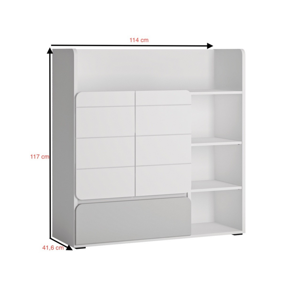 ALBI - Ensemble de Meubles de Chambre pour Jeunes - Blanc Matt / Gris Froid Brillant