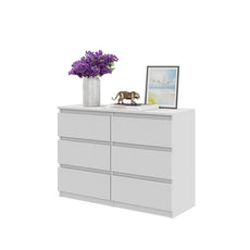 GABRIEL - Commode 6 Tiroirs - Buffet de Chevet - H71 cm L100 cm P33 cm (Blanc)