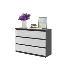 GABRIEL - Commode 6 Tiroirs - Buffet de Chevet - H71 cm L100 cm P33 cm (Anthracite / Blanc Brillant)