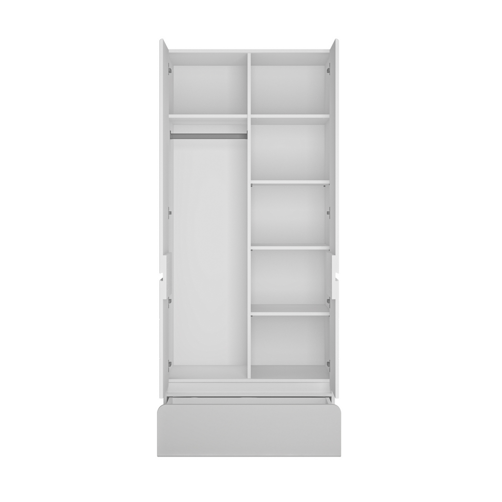 ALBI - Ensemble de Meubles de Chambre pour Jeunes - Blanc Matt / Gris Froid Brillant