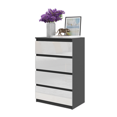 GABRIEL - Commode 4 Tiroirs - Table de Chevet Buffet - H92cm L60cm P33cm (Anthracite / Blanc Brillant)