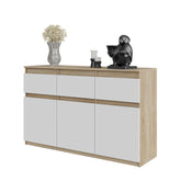 NOAH - Commode 3 Tiroirs et 3 Portes - Meuble de Rangement pour Couloir/Chambre - Buffet - H75cm L120cm P35cm (Chêne Sonoma/Blanc)