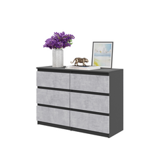 GABRIEL - Commode 6 Tiroirs - Buffet de Chevet - H71 cm L100 cm P33 cm (Anthracite / Béton)