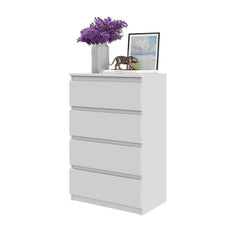 GABRIEL - Commode 4 Tiroirs - Table de Chevet Buffet - H92cm L60cm P33cm (Blanc)