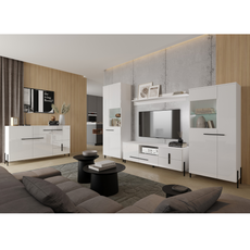 JUSTINE - Ensemble de Meubles de Salon - Blanc Matt / Blanc Brillant