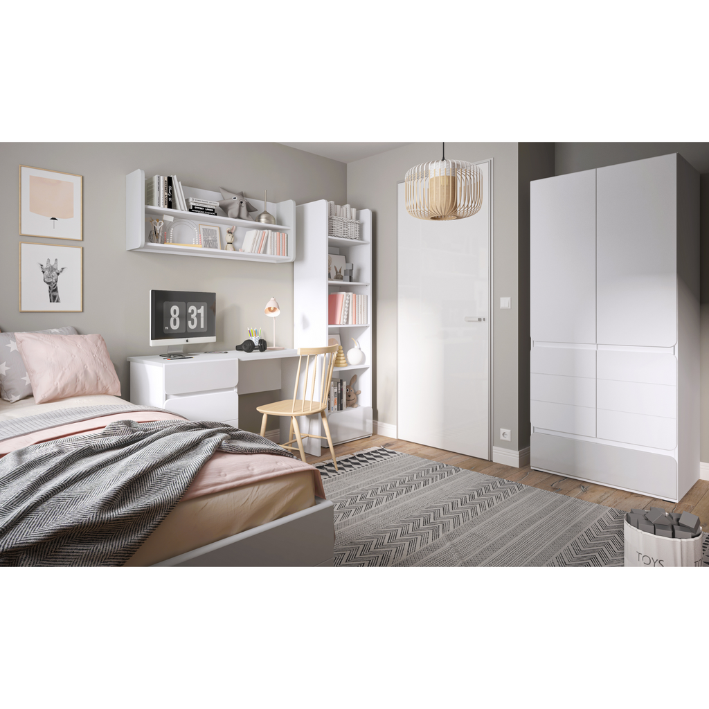 ALBI III - Ensemble de Meubles de Chambre pour Jeunes - Blanc Matt / Gris Froid Brillant