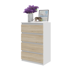 GABRIEL - Commode 4 Tiroirs - Table de Chevet Buffet - H92cm L60cm P33cm (Blanc Matt / Chêne Sonoma)