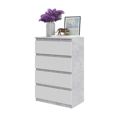 GABRIEL - Commode 4 Tiroirs - Table de Chevet Buffet - H92cm L60cm P33cm (Béton / Blanc Matt)