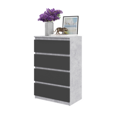 GABRIEL - Commode 4 Tiroirs - Table de Chevet Buffet - H92cm L60cm P33cm (Béton / Anthracite)