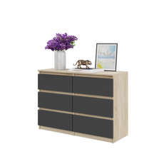 GABRIEL - Commode 6 Tiroirs - Buffet de Chevet - H71 cm L100 cm P33 cm (Chêne Sonoma / Anthracite)