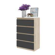 GABRIEL - Commode 4 Tiroirs - Table de Chevet Buffet - H92cm L60cm P33cm (Chêne Sonoma / Anthracite)