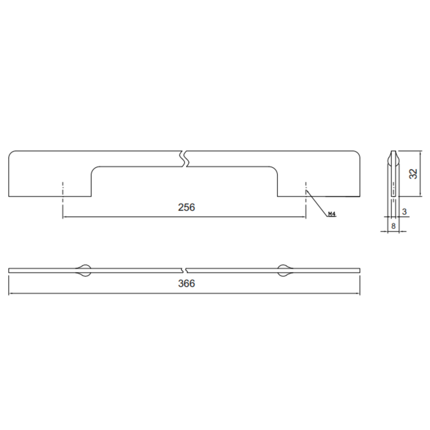 Poignée de meuble 256mm U086 - Acier brossé