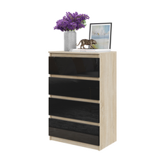 GABRIEL - Commode 4 Tiroirs - Table de Chevet Buffet - H92cm L60cm P33cm (Chêne Sonoma / Noir Brillant)