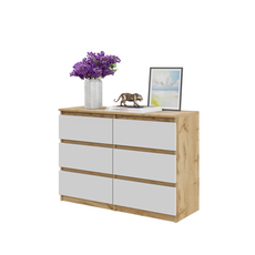 GABRIEL - Commode 6 Tiroirs - Buffet de Chevet - H71 cm L100 cm P33 cm (Chêne Wotan / Blanc Matt)