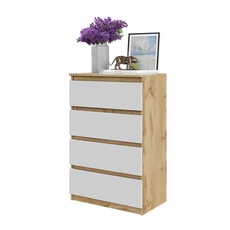 GABRIEL - Commode 4 Tiroirs - Table de Chevet Buffet - H92cm L60cm P33cm (Chêne Wotan / Blanc Matt)
