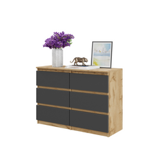 GABRIEL - Commode 6 Tiroirs - Buffet de Chevet - H71 cm L100 cm P33 cm (Chêne Wotan / Anthracite)