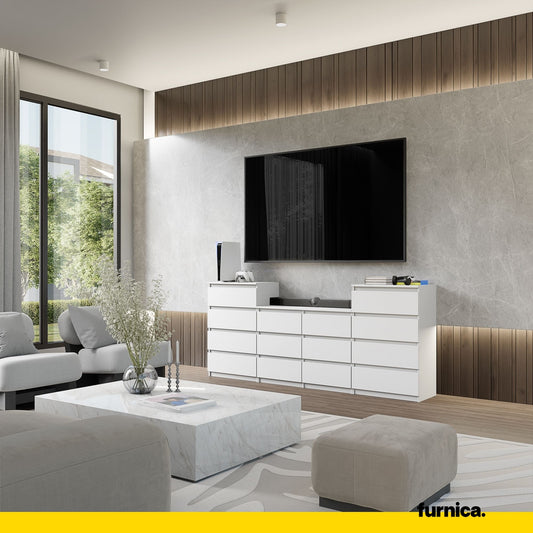 GABRIEL - Commode 14 Tiroirs (4+6+4) - H92cm L220cm P33cm (Blanc)