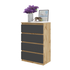 GABRIEL - Commode 4 Tiroirs - Table de Chevet Buffet - H92cm L60cm P33cm (Chêne Wotan / Anthracite)