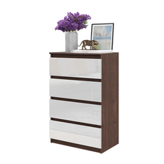GABRIEL - Commode 4 Tiroirs - Table de Chevet Buffet - H92cm L60cm P33cm (Wengé / Blanc Brillant)