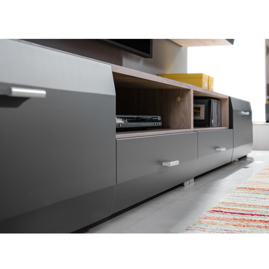 Unité Murale TV CLIF - Ensemble de Meubles TV / Ensemble de Meubles de Salon - Chêne San Remo / Gris Anthracite
