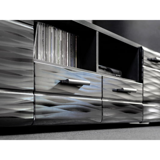 Unité Murale TV MODICA - Ensemble de Meubles TV / Ensemble de Meubles de Salon - Noir Brillant / Sahara 3D