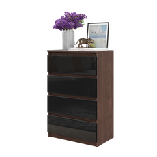GABRIEL - Commode 4 Tiroirs - Table de Chevet Buffet - H92cm L60cm P33cm (Wengé / Noir Brillant)