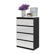 GABRIEL - Commode 4 Tiroirs - Table de Chevet Buffet - H92cm L60cm P33cm (Noir Matt / Blanc Brillant)
