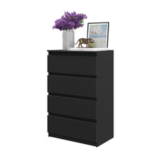GABRIEL - Commode 4 Tiroirs - Table de Chevet Buffet - H92cm L60cm P33cm (Noir)