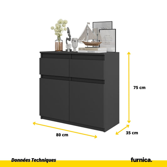 NOAH - Commode 2 Tiroirs et 2 Portes - Meuble de Rangement pour Couloir/Chambre - Buffet - H75cm L80cm P35cm (Anthracite)