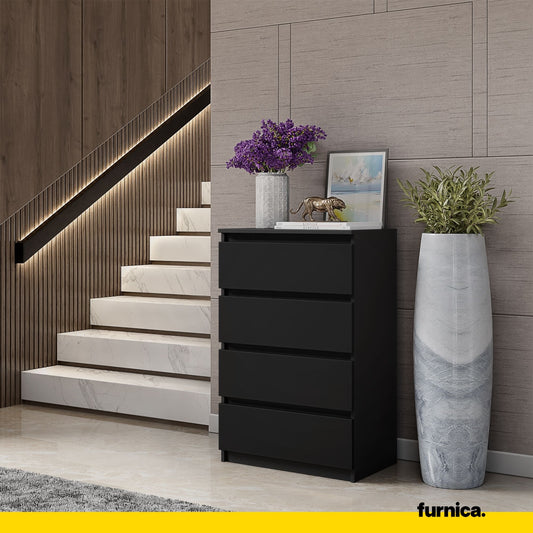 GABRIEL - Commode 4 Tiroirs - Table de Chevet Buffet - H92cm L60cm P33cm (Noir)