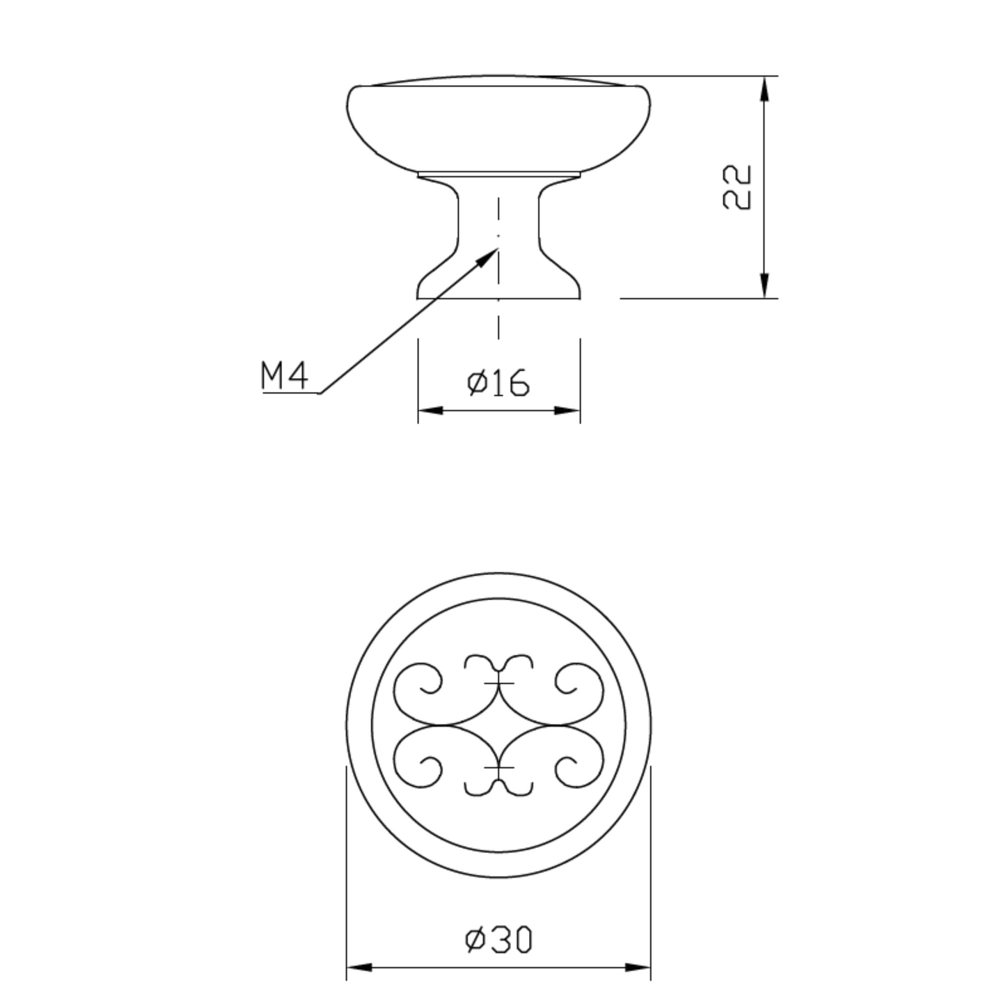 Bouton de meuble Vintage - Ø30mm - Nickel brossé noir