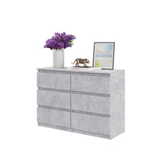 GABRIEL - Commode 6 Tiroirs - Buffet de Chevet - H71 cm L100 cm P33 cm (Béton)