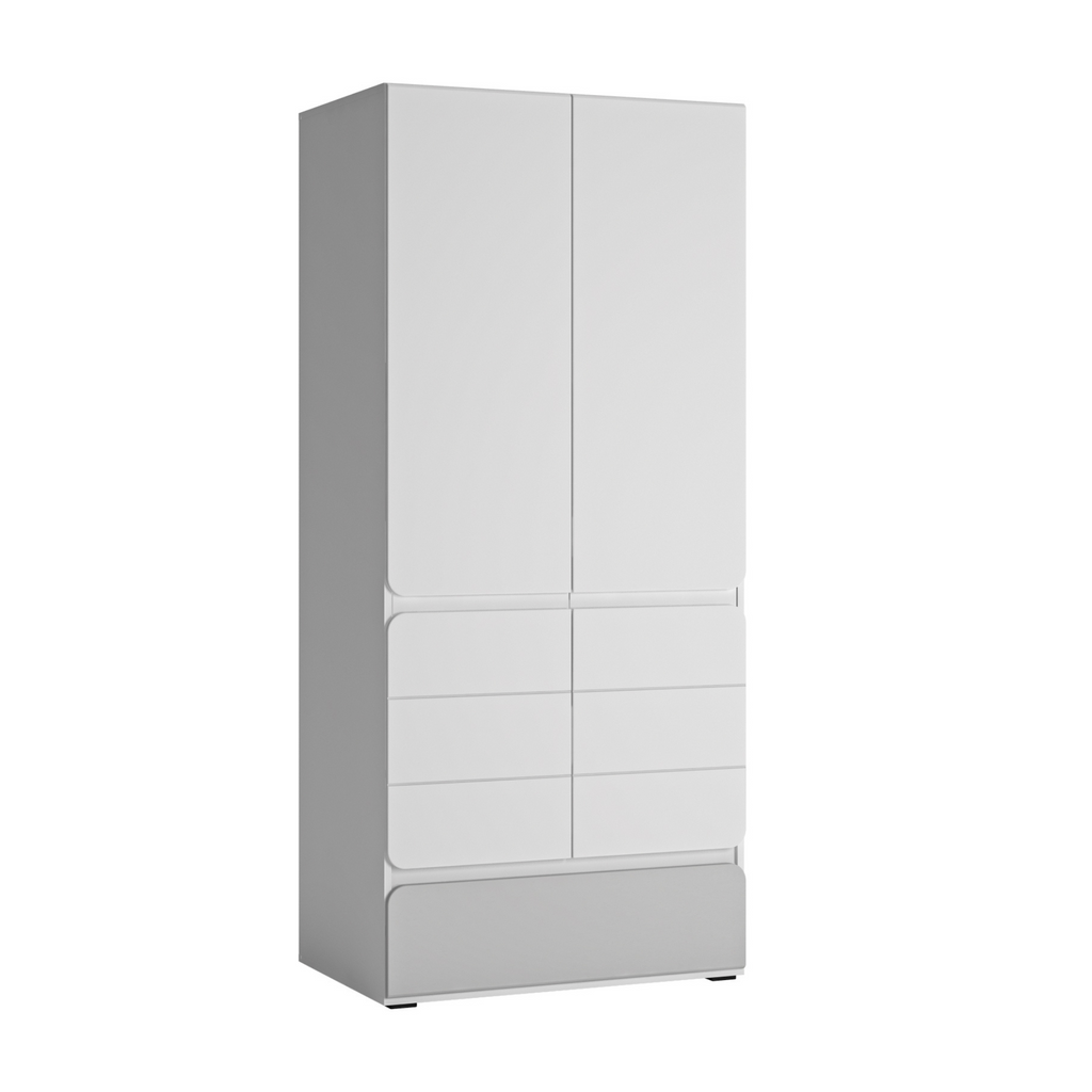 ALBI II - Ensemble de Meubles de Chambre pour Jeunes - Blanc Matt / Gris Froid Brillant
