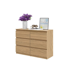 GABRIEL - Commode 6 Tiroirs - Buffet de Chevet - H71 cm L100 cm P33 cm (Chêne Lancelot)