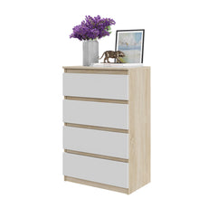 GABRIEL - Commode 4 Tiroirs - Table de Chevet Buffet - H92cm L60cm P33cm (Chêne Sonoma / Blanc Matt)