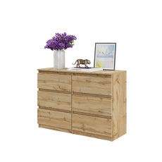 GABRIEL - Commode 6 Tiroirs - Buffet de Chevet - H71 cm L100 cm P33 cm (Chêne Wotan)