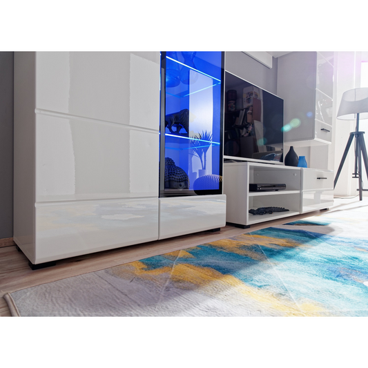 Unité Murale TV LAUREN II - Ensemble de Meubles TV / Ensemble de Meubles de Salon - Blanc Matt / Blanc Brillant