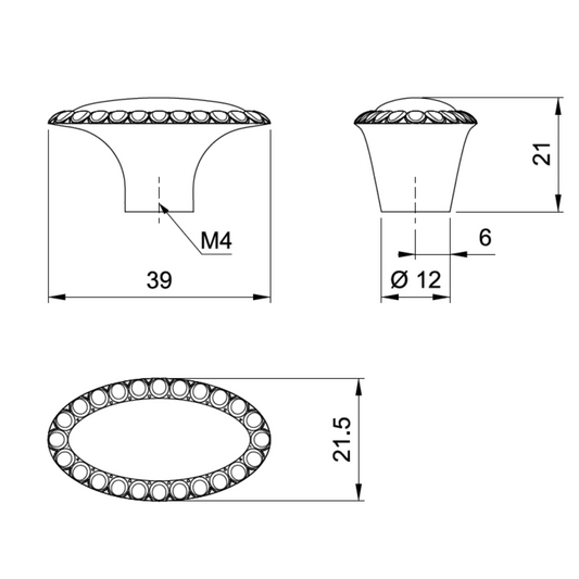Bouton de meuble Vintage - Ovale - 21.5mm - Laiton antique