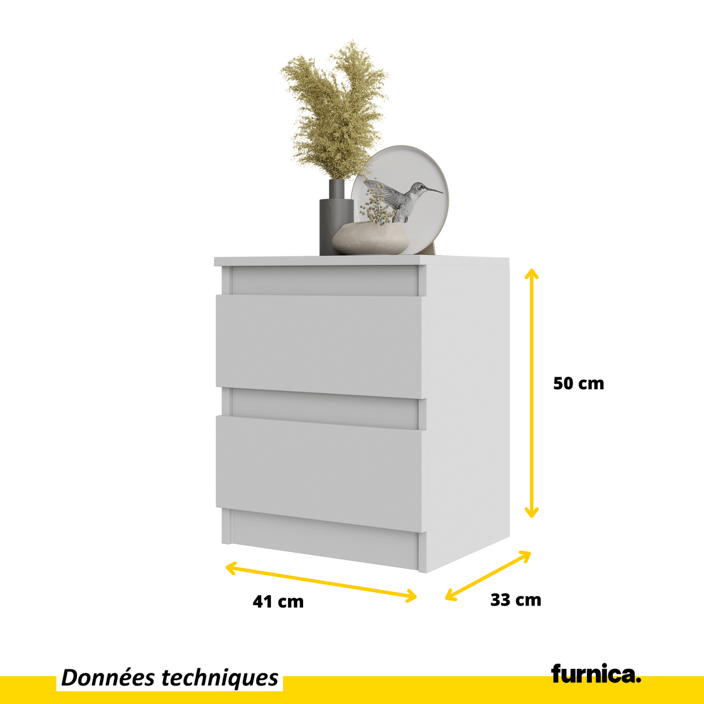 GABRIEL BIG - 2x Table de Chevet - Table de Nuit - 2 Tiroirs - H50cm L41cm P33cm - Blanc Matt